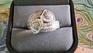 NEW~Gorgeous 1.5Ct. Genuine Diamond Double Heart Bypass Ring Sz 8